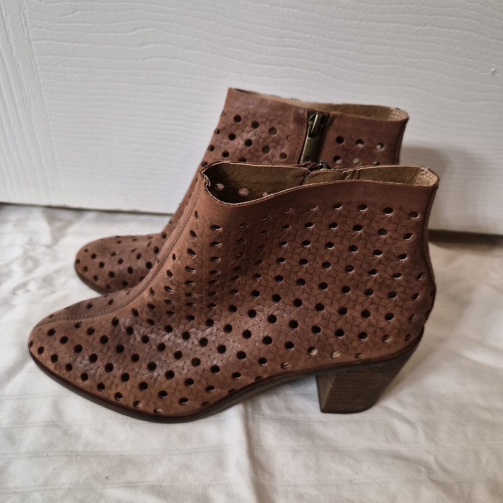 Lucky Brand Tan Perforated Ankle Booties